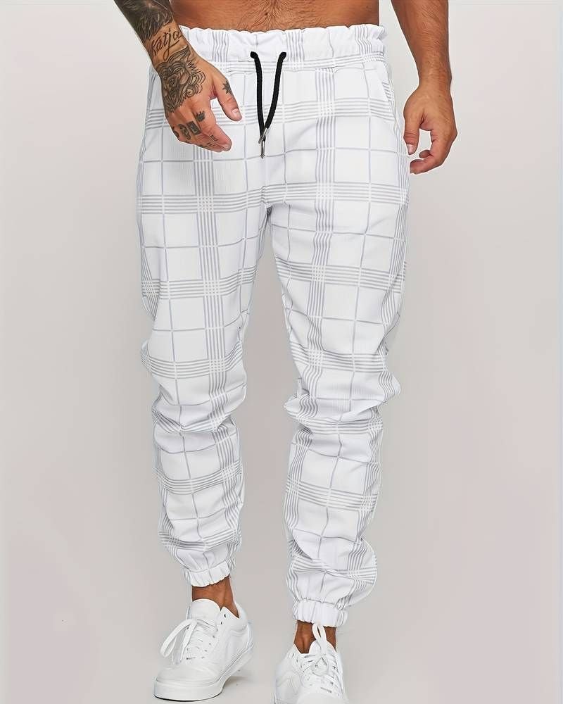 Elastische Herren Jogger Hose Kariert