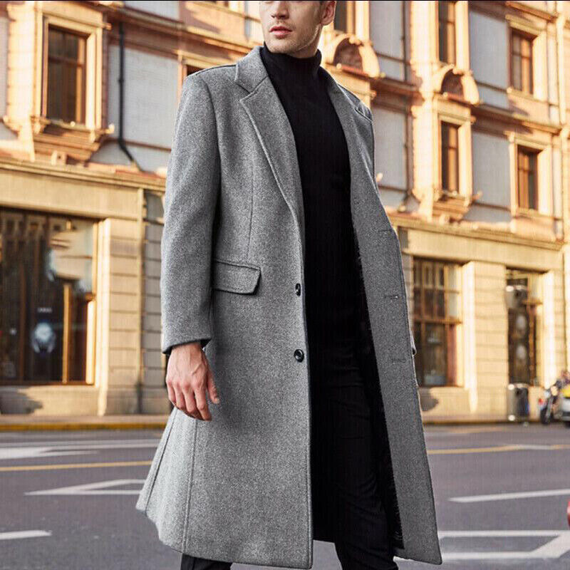 Herren Wollmantel Lang Elegant