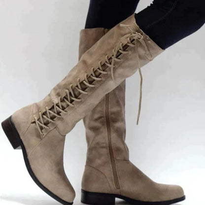 Knielange Stiefel Damen Schmal Schnüren Flach
