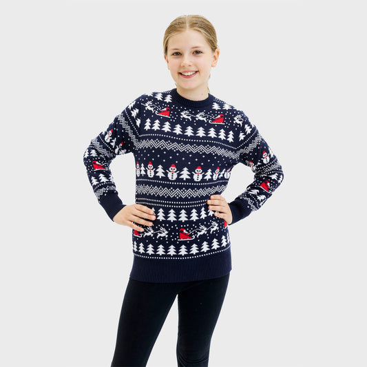 Weihnachtspullover Navy Blau Kinder - IdealeKleiden