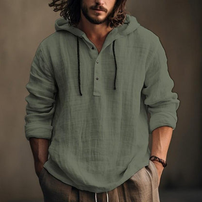 Leinen Kapuzenpullover Locker Geschnitten Herren