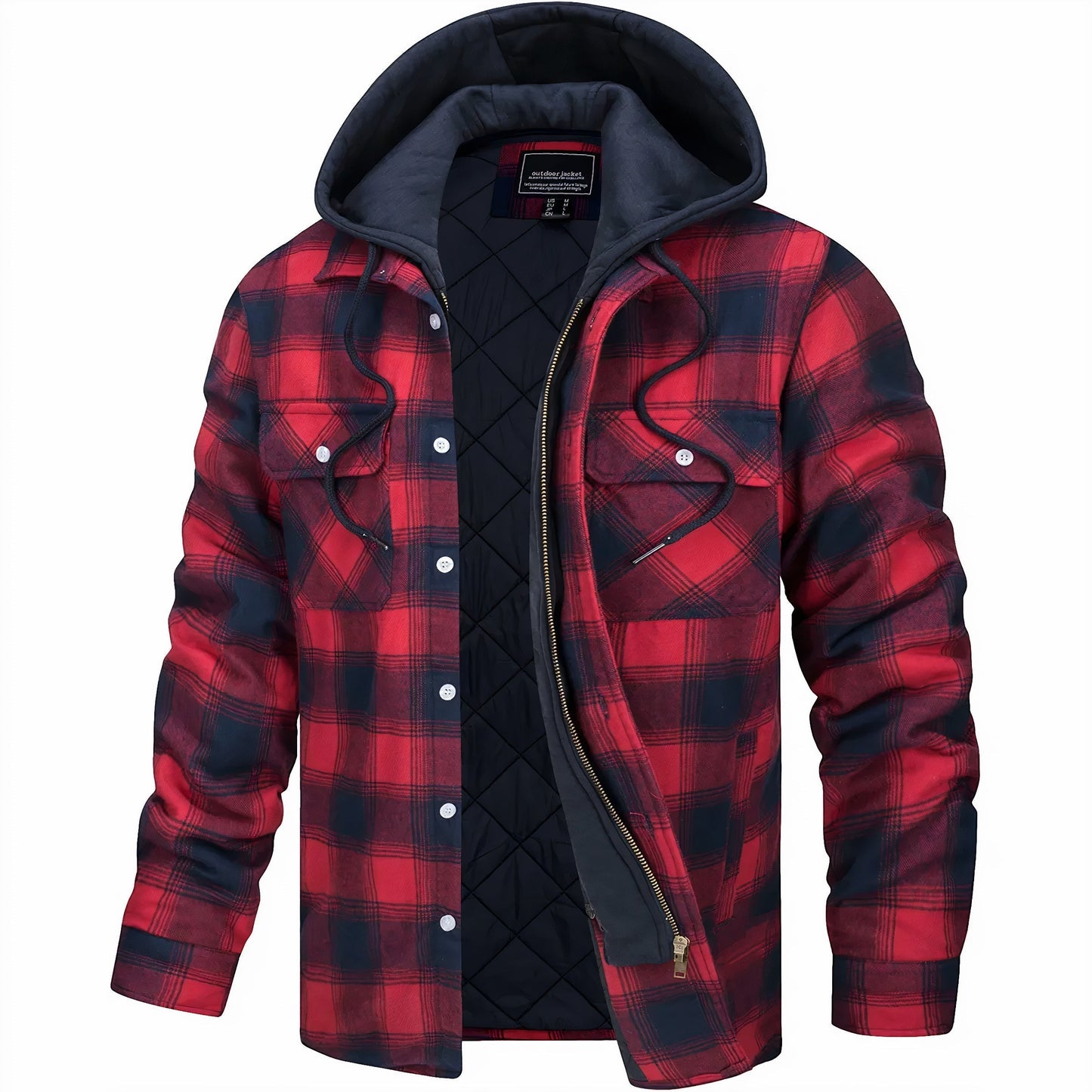 Karierte Herrenjacke Gesteppt Warm Zip-Up