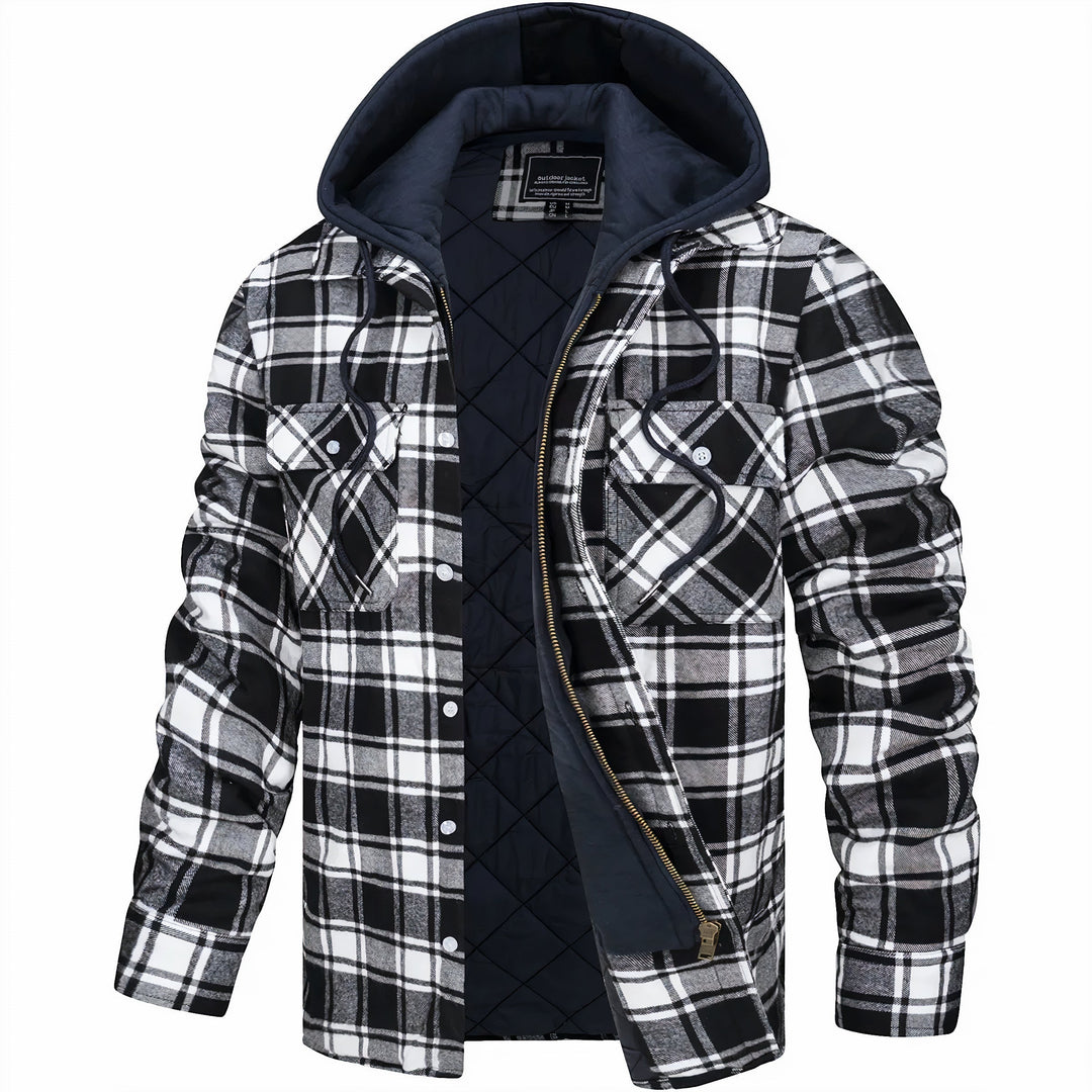Karierte Herrenjacke Gesteppt Warm Zip-Up