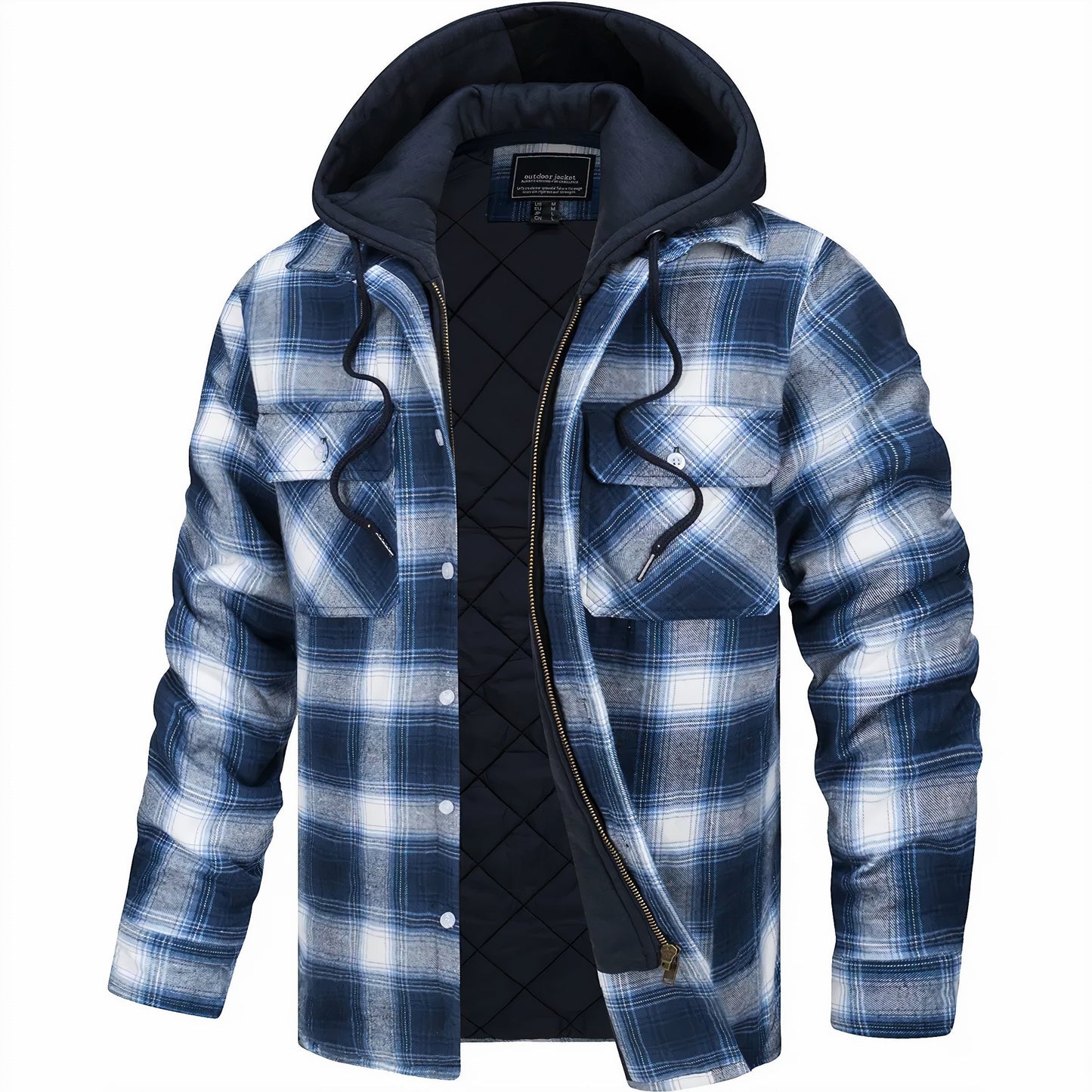 Karierte Herrenjacke Gesteppt Warm Zip-Up - IdealeKleiden