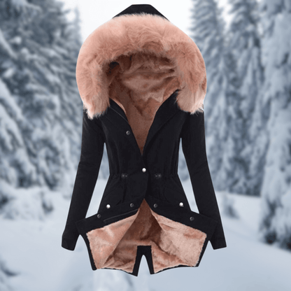Damen Winterjacke Baumwolle Warm mit Kapuze und Kunstpelz