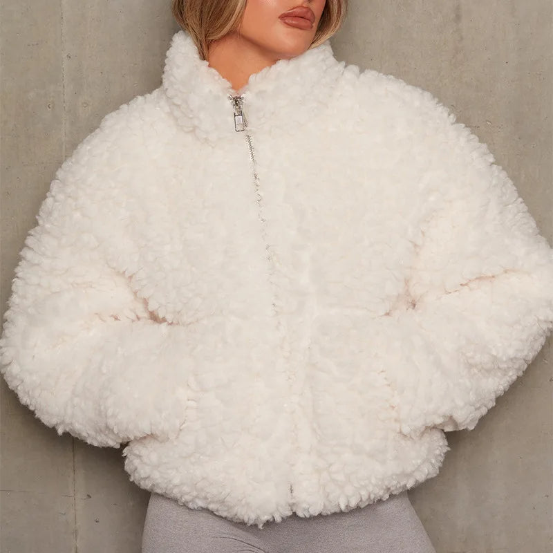 Damen Wolljacke Warm mit Reißverschluss und Hochkragen - IdealeKleiden