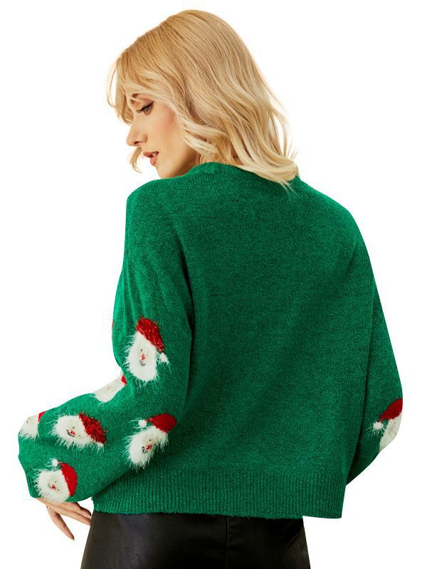 Weihnachts-Strickkleid Frauen Rundhals Mit Nikolaus-Motiv - IdealeKleiden