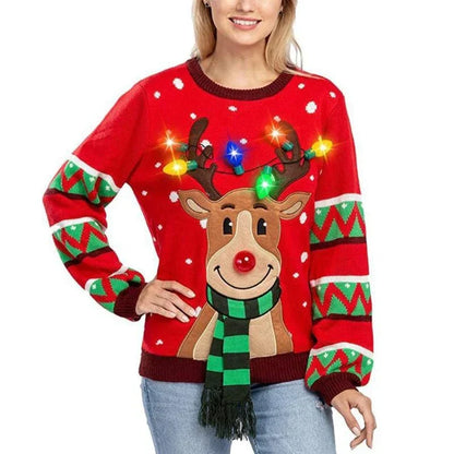 Weihnachts-Pullover Damen LED-Lichter Rentier-Design
