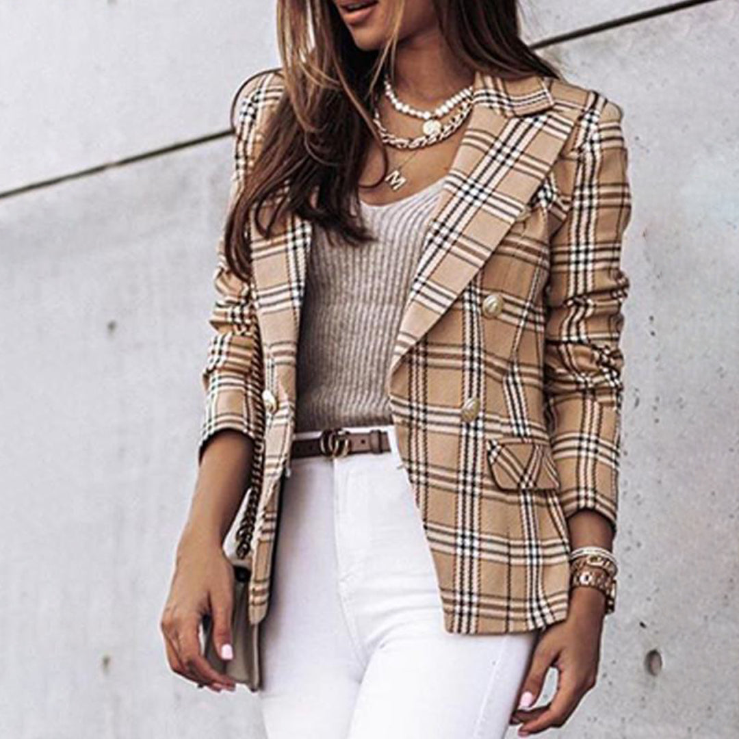 Eleganter Blazer Karo Muster Taillierte Form
