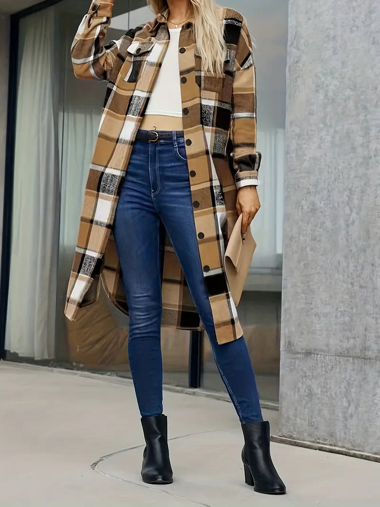 Karo Langmantel Herbst Chic Modern Lässig