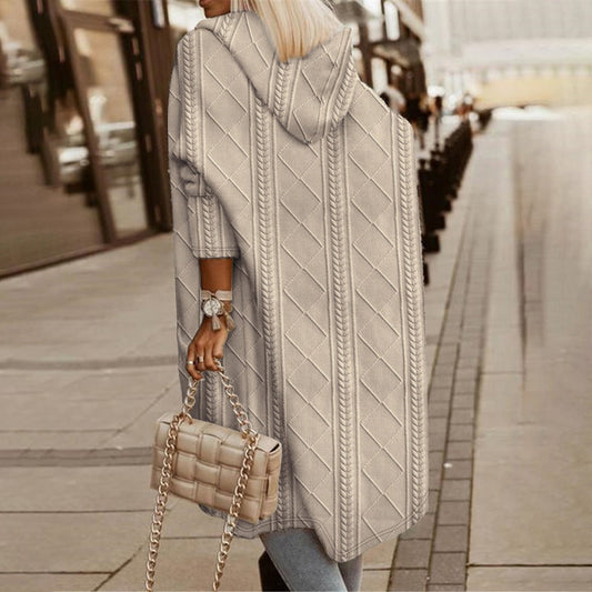 Übergrößene Strickjacke Kapuze Lange Ärmel Taschen - IdealeKleiden