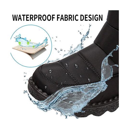 Wasserfeste Damen Winterstiefel Schwarz Pelzfußbett - IdealeKleiden