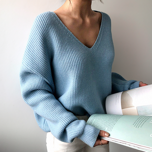 Damen Pullover Oversized V-Ausschnitt Herbstmode - IdealeKleiden