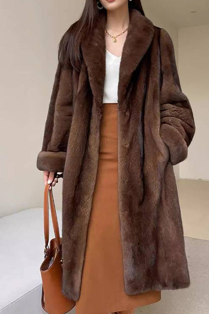 Damen Kunstpelzjacke Lang Elegant Offen