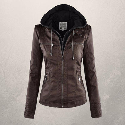 Lederjacke Damen Slim Fit Kapuzenjacke
