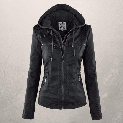 Lederjacke Damen Slim Fit Kapuzenjacke