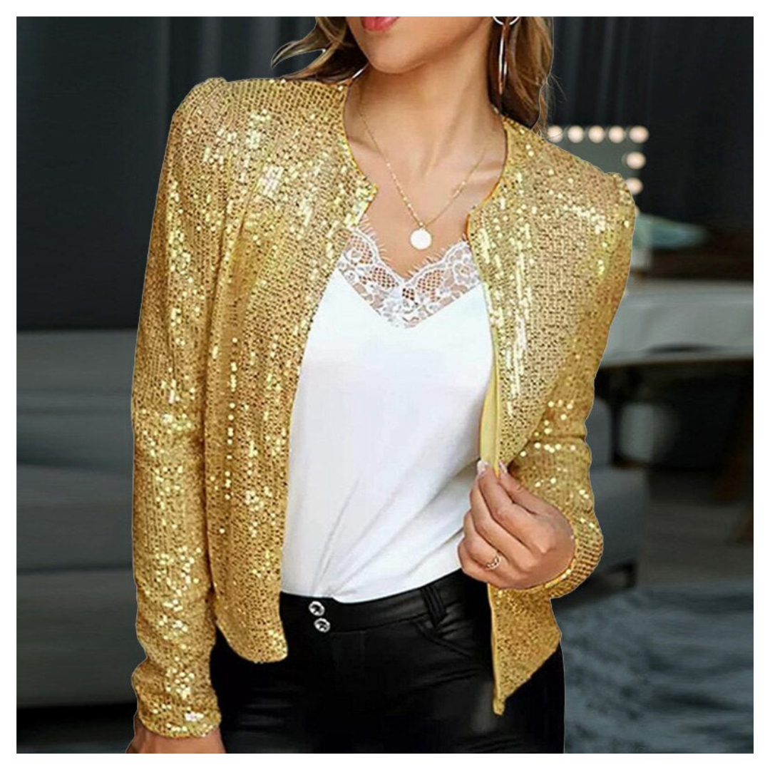 Damen Festliche Paillettenjacke Langärmlig