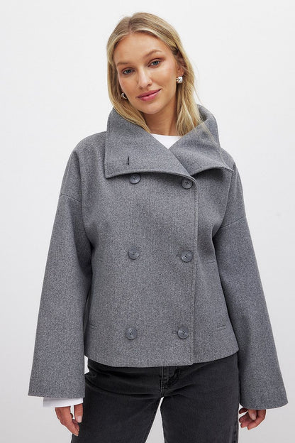 Damen Winterjacke Oversized Kurz Modisch Reverskragen