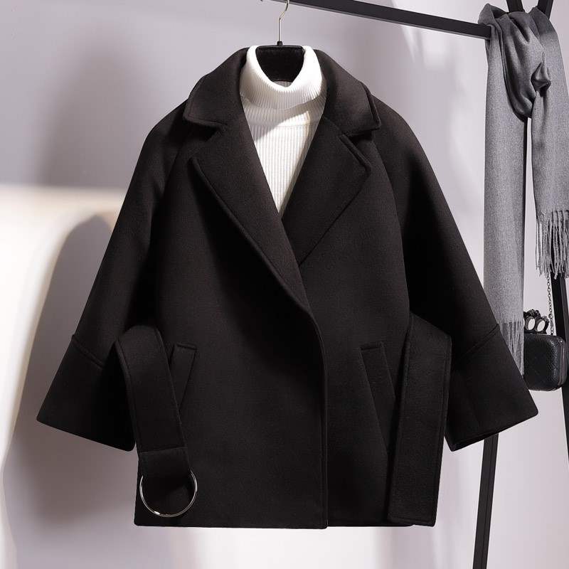 Damen Kurzparka Woll Winterjacke Breiter Gürtel