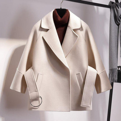 Damen Kurzparka Woll Winterjacke Breiter Gürtel