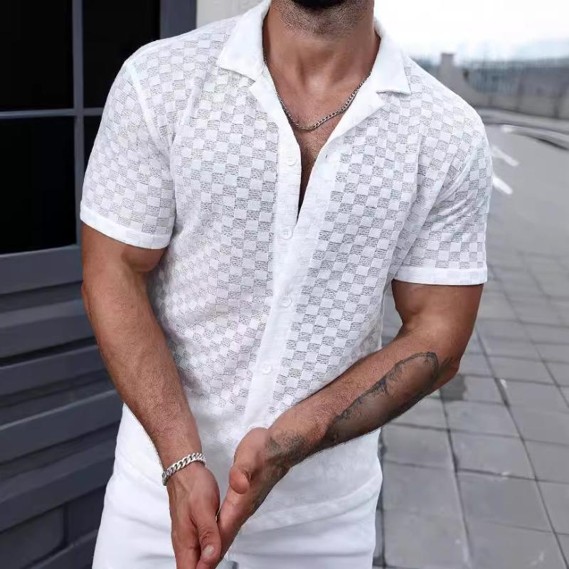 Herren Kurzarmhemd Weiß Sommer