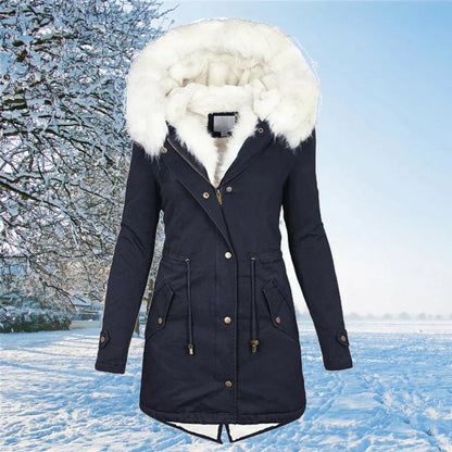Warme Damenparka Winterjacke Fellfüllung