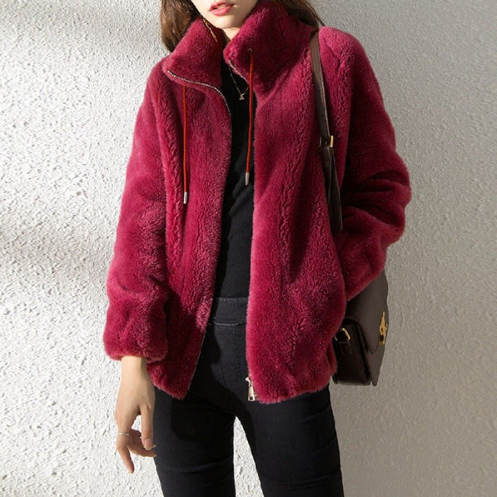 Weiche Damen Teddyjacke Hoch Kragen Reißverschluss