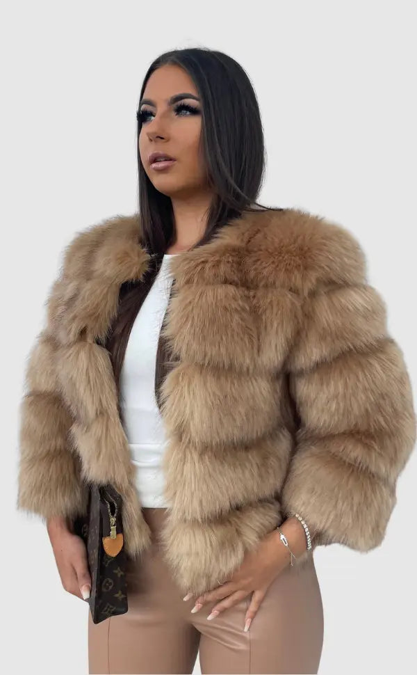 Damen Winterjacke Imitationspelz Luxus Design