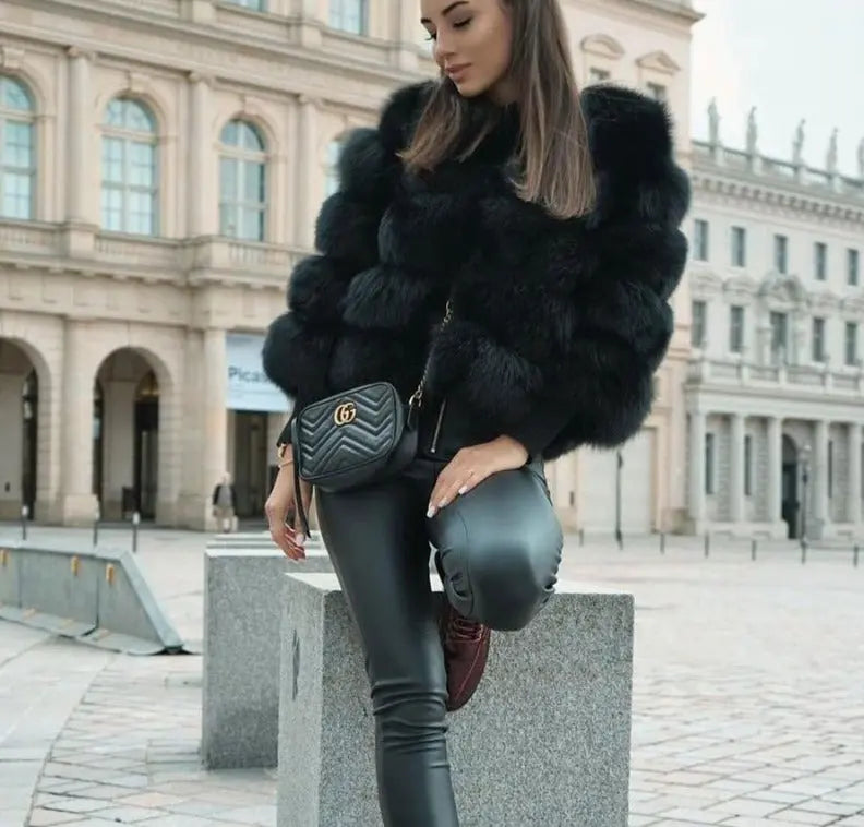 Damen Winterjacke Imitationspelz Luxus Design