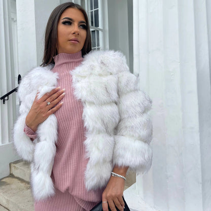 Damen Winterjacke Imitationspelz Luxus Design