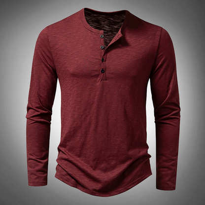 Herren T-Shirt Langarm Baumwolle Einfarbig