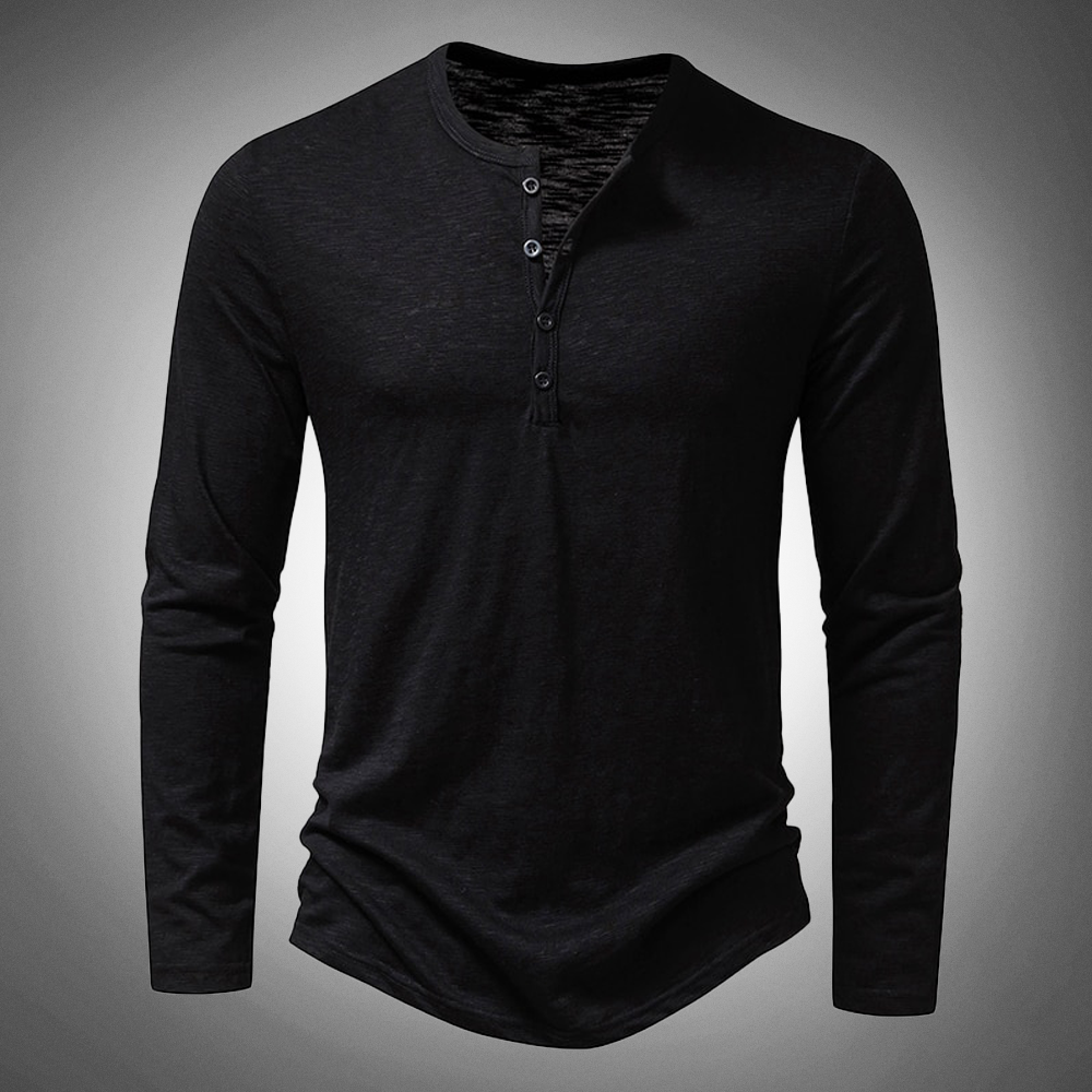 Herren T-Shirt Langarm Baumwolle Einfarbig