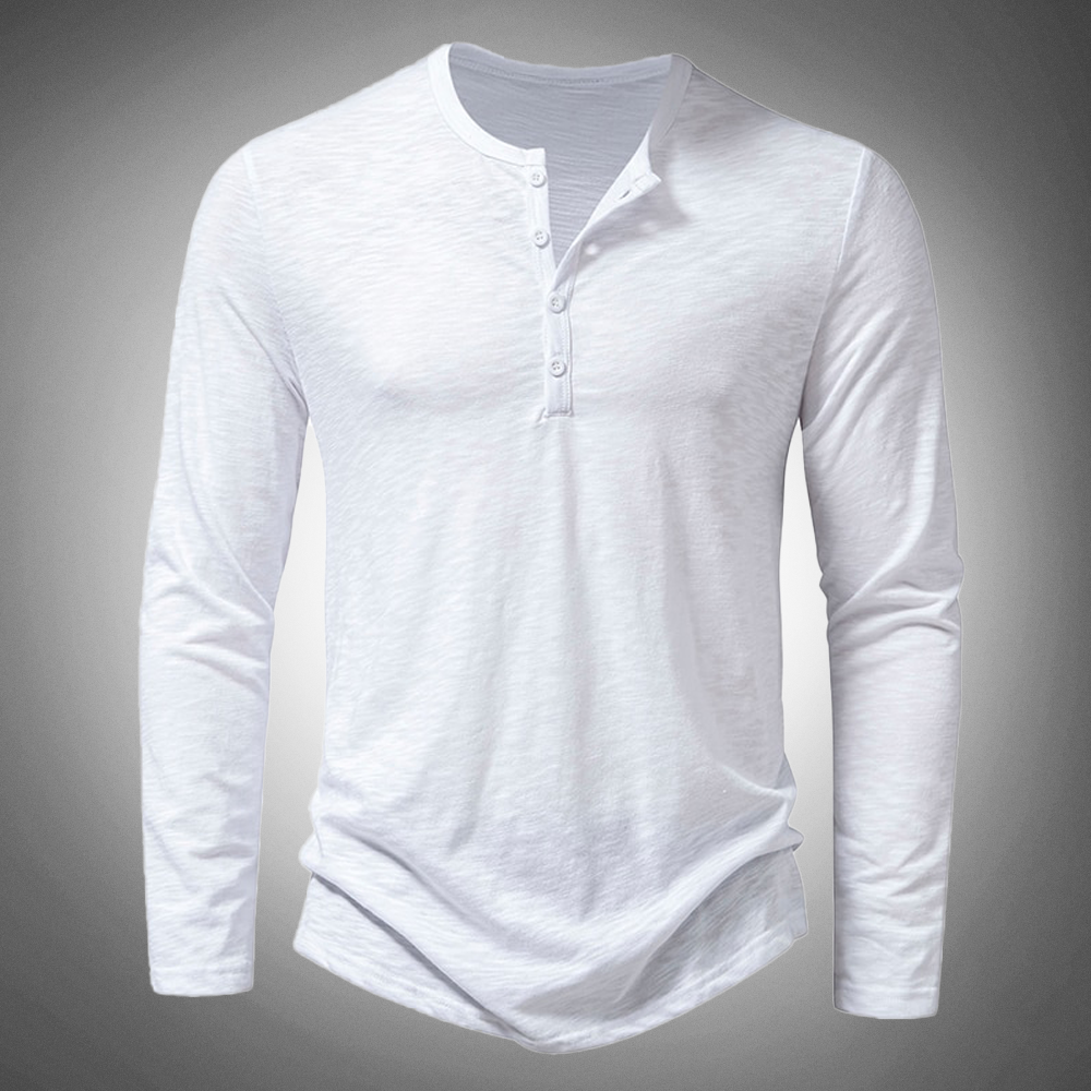 Herren T-Shirt Langarm Baumwolle Einfarbig
