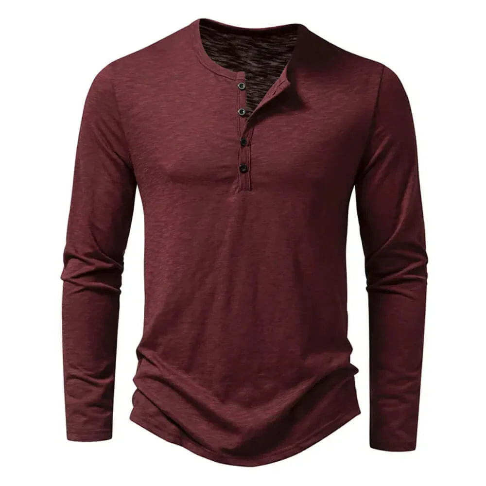 Männer Langarm-Shirt Casual Viertelknopf - IdealeKleiden