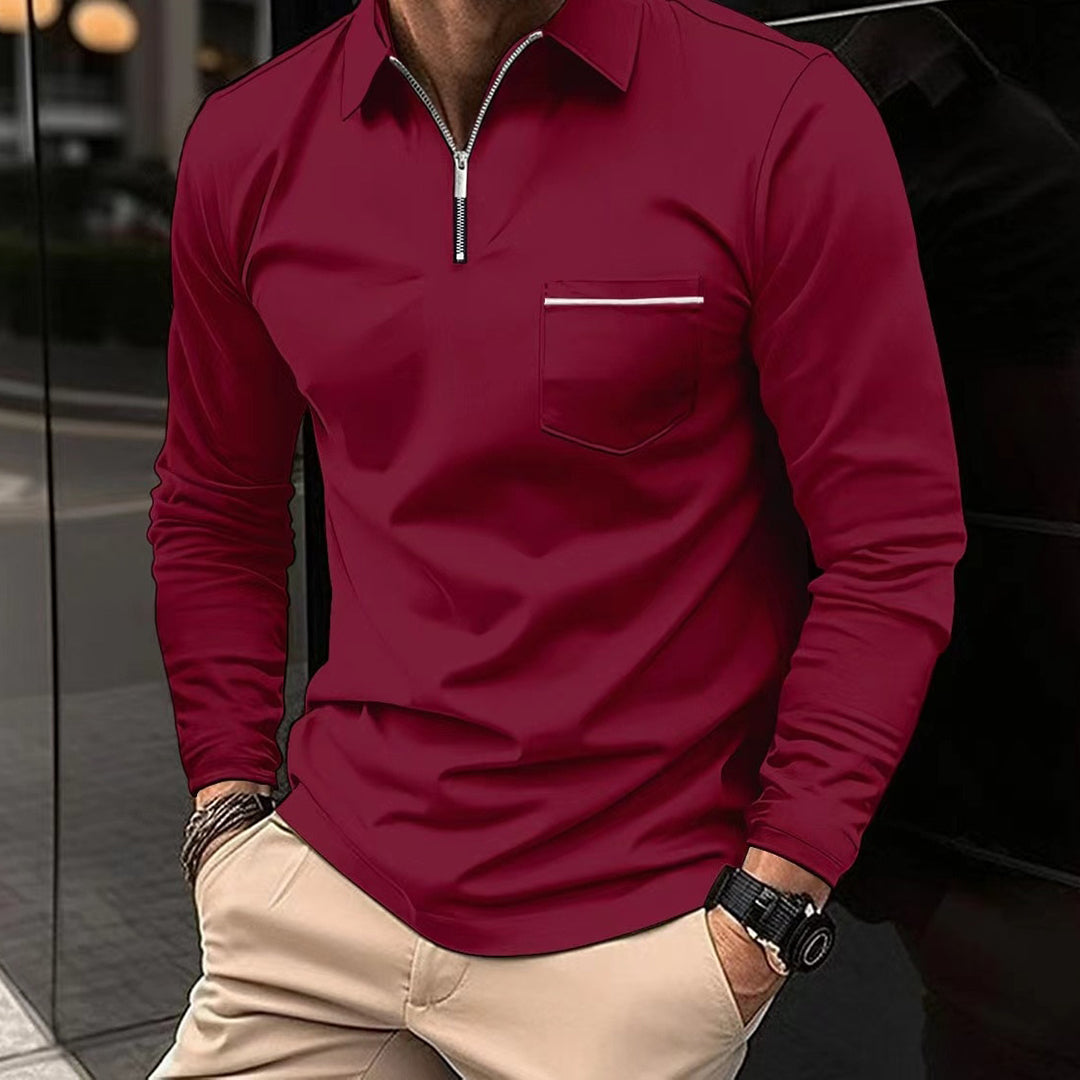 Herren Poloshirt Langarm Kragen Zip