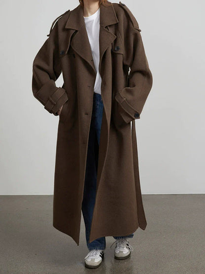 Stylischer Damen Trenchcoat Oversized mit Doppelknöpfen und Gürtel