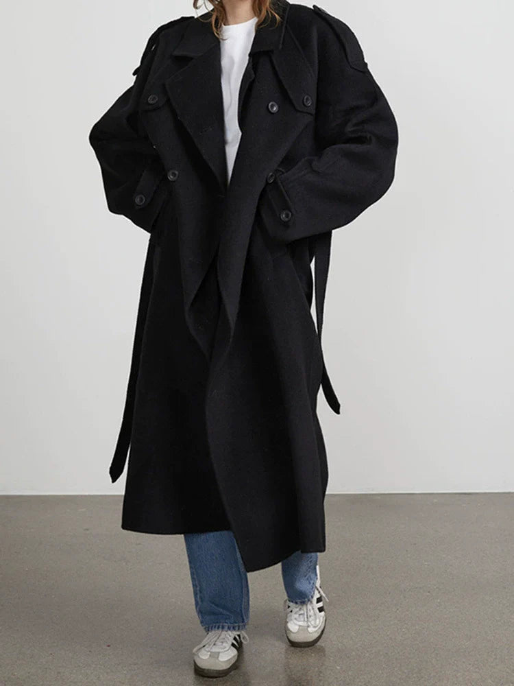 Stylischer Damen Trenchcoat Oversized mit Doppelknöpfen und Gürtel