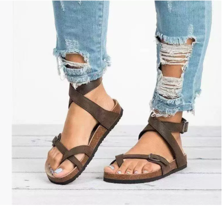 Damen Sandalen Flach Riemen Sommer - IdealeKleiden