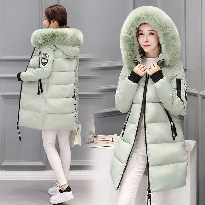 Elegant Wintermantel Damen Hoch Tailliert Pelz Kragen