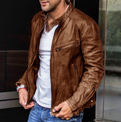 Herren Lederjacke Biker Style Reißverschluss