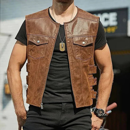 Leder Weste Herren Ärmellos Elegant - IdealeKleiden