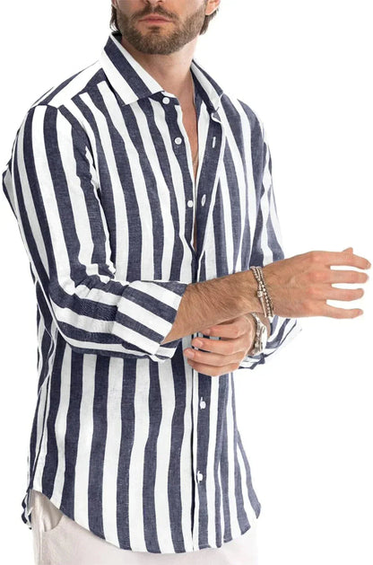 Herren Leinenhemd Streifen Langarm