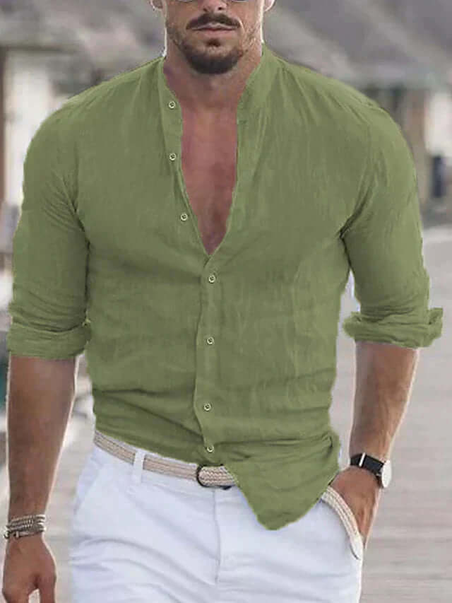 Slim Fit Leinenhemd Langarm Herren