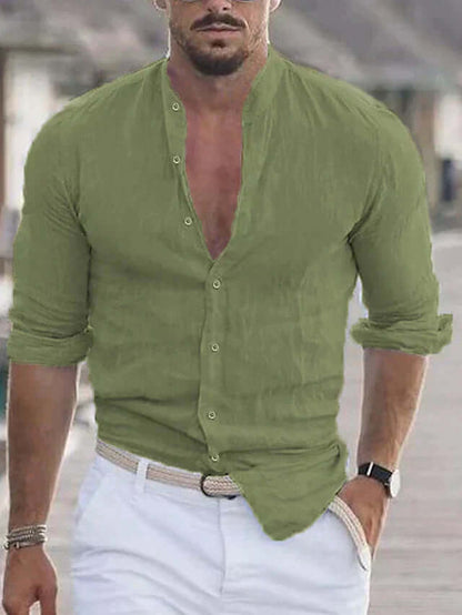 Slim Fit Leinenhemd Langarm Herren