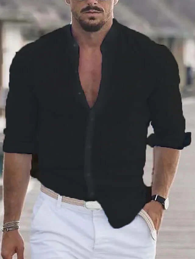 Slim Fit Leinenhemd Langarm Herren