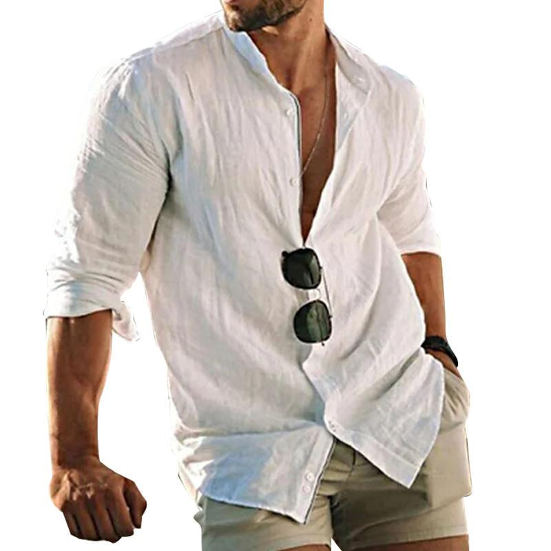 Leinenhemd Herren Sommer Bequem Langarm - IdealeKleiden