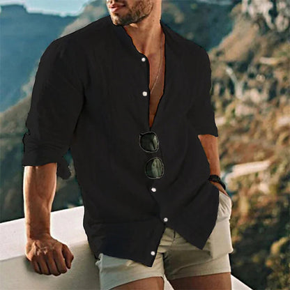 Leinenhemd Herren Sommer Bequem Langarm