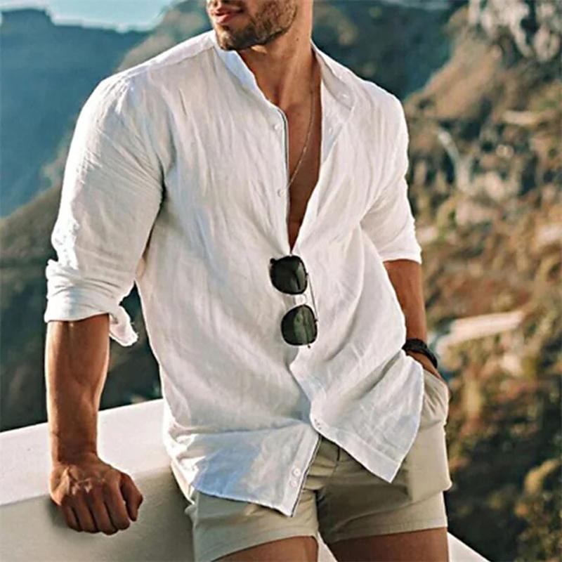 Leinenhemd Herren Sommer Bequem Langarm