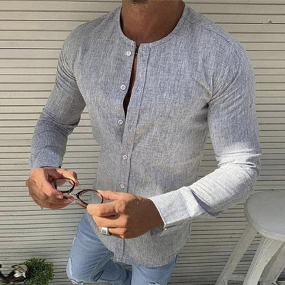 Slim Fit Herren Leinenhemd Langarm Knöpfe