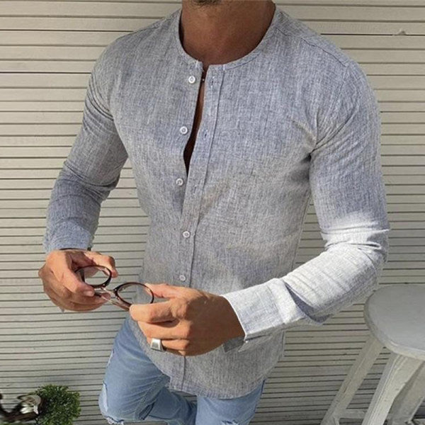 Slim Fit Herren Leinenhemd Langarm Knöpfe - IdealeKleiden